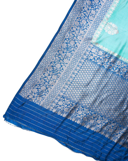 Aqua Blue Handloom Pure Silk Banarasi Saree