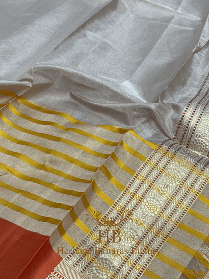 Ivory Handwoven Banarasi Pure Tissue Silk Saree