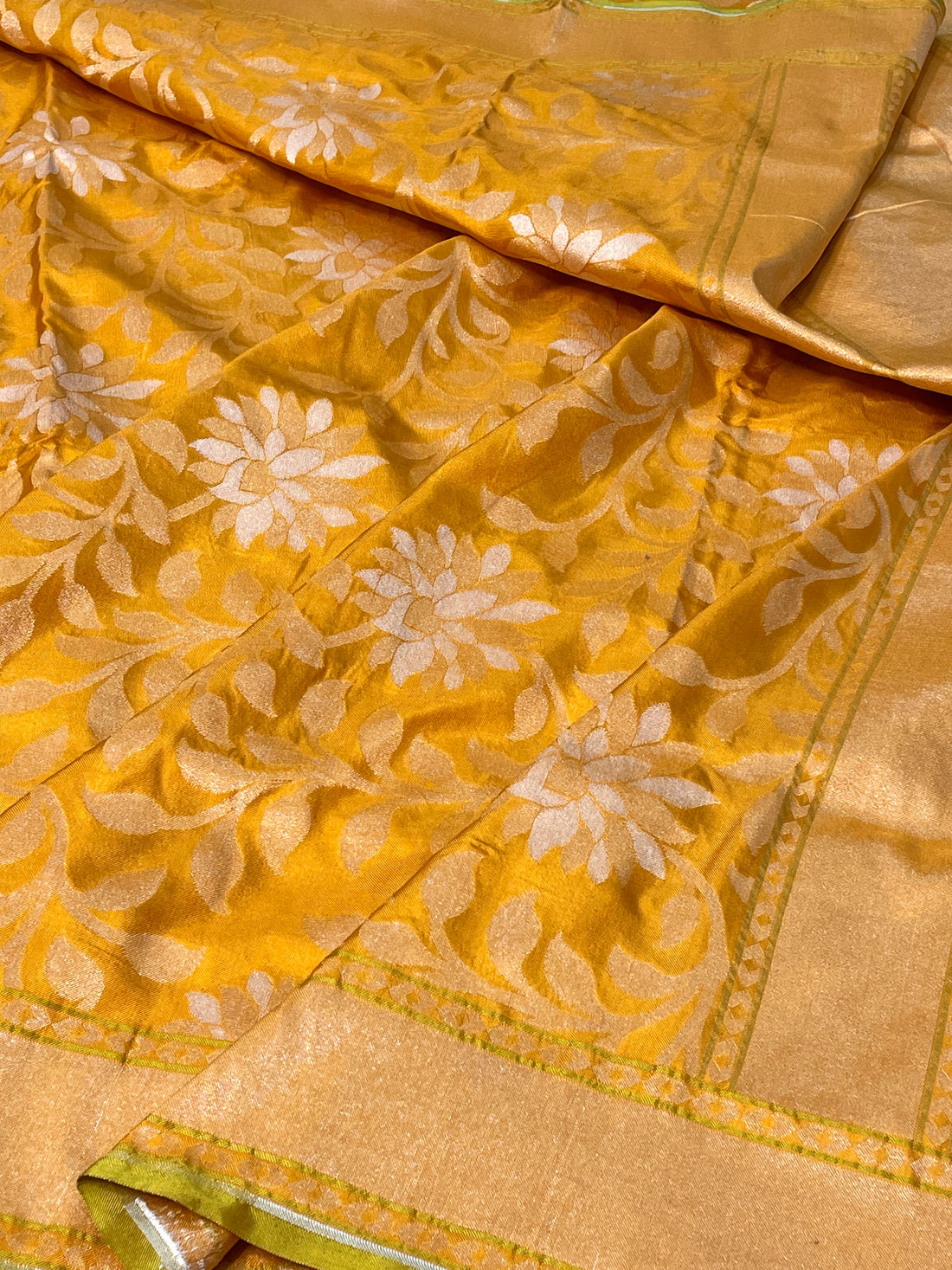 Mango yellow Ektara Silk Jamdani Saree with Zari Weaves