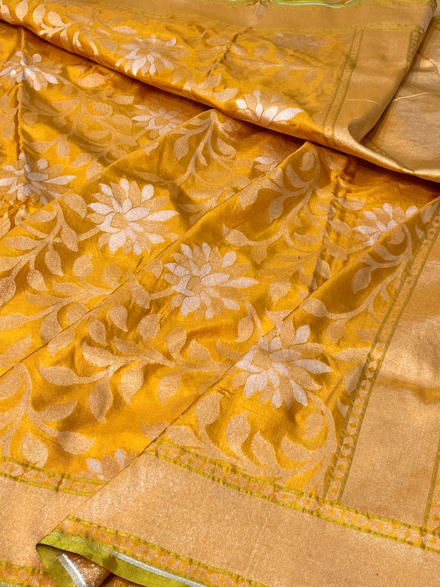Mango yellow Ektara Silk Jamdani Saree with Zari Weaves