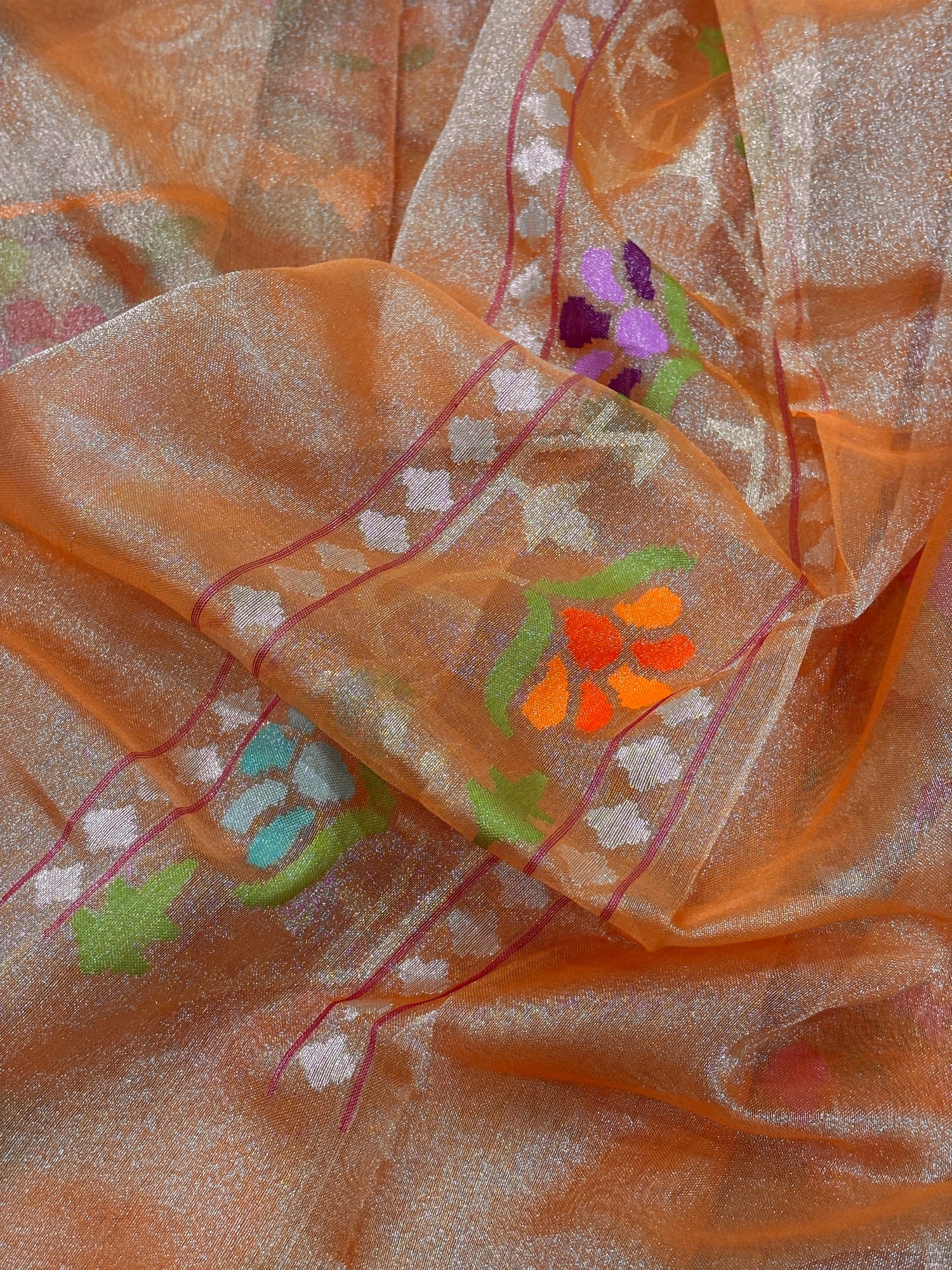 Shimmering Orange Pure Banarasi Tissue Handwoven Saree with Real Zari