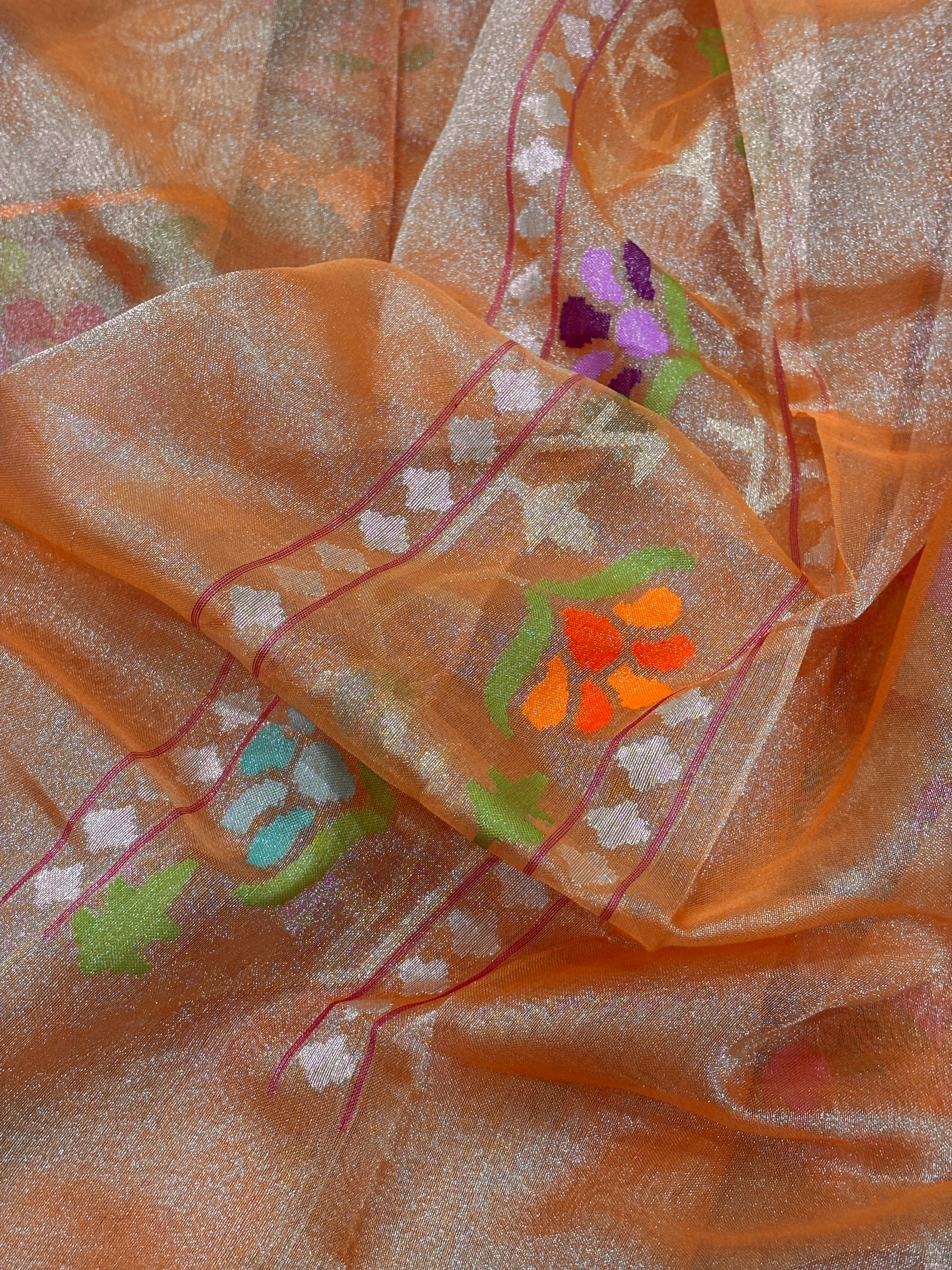 Shimmering Orange Pure Banarasi Tissue Handwoven Saree with Real Zari