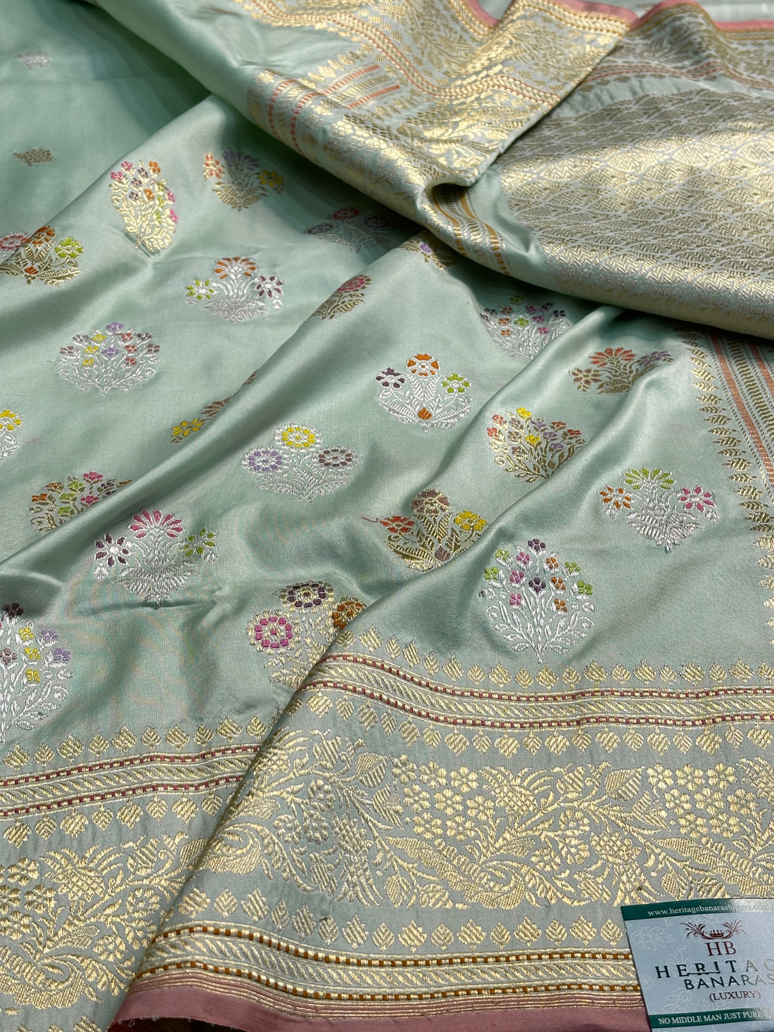 Pista Green Pure Banarasi Katan Silk Handloom Saree
