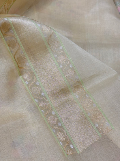 Ivory Banarasi kora Handwoven Saree with Real Zari