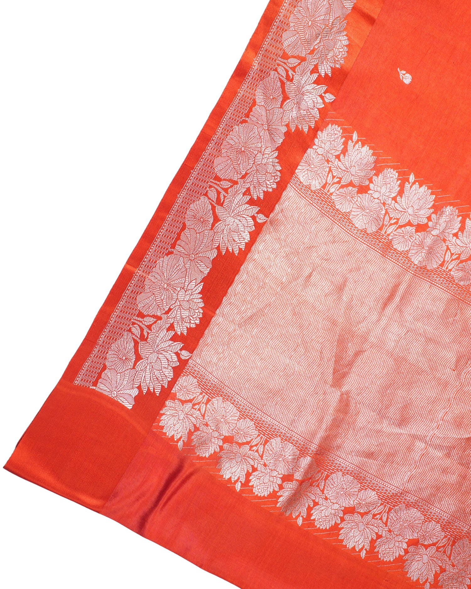 Vermilion Orange Handloom Pure Silk Banarasi Saree