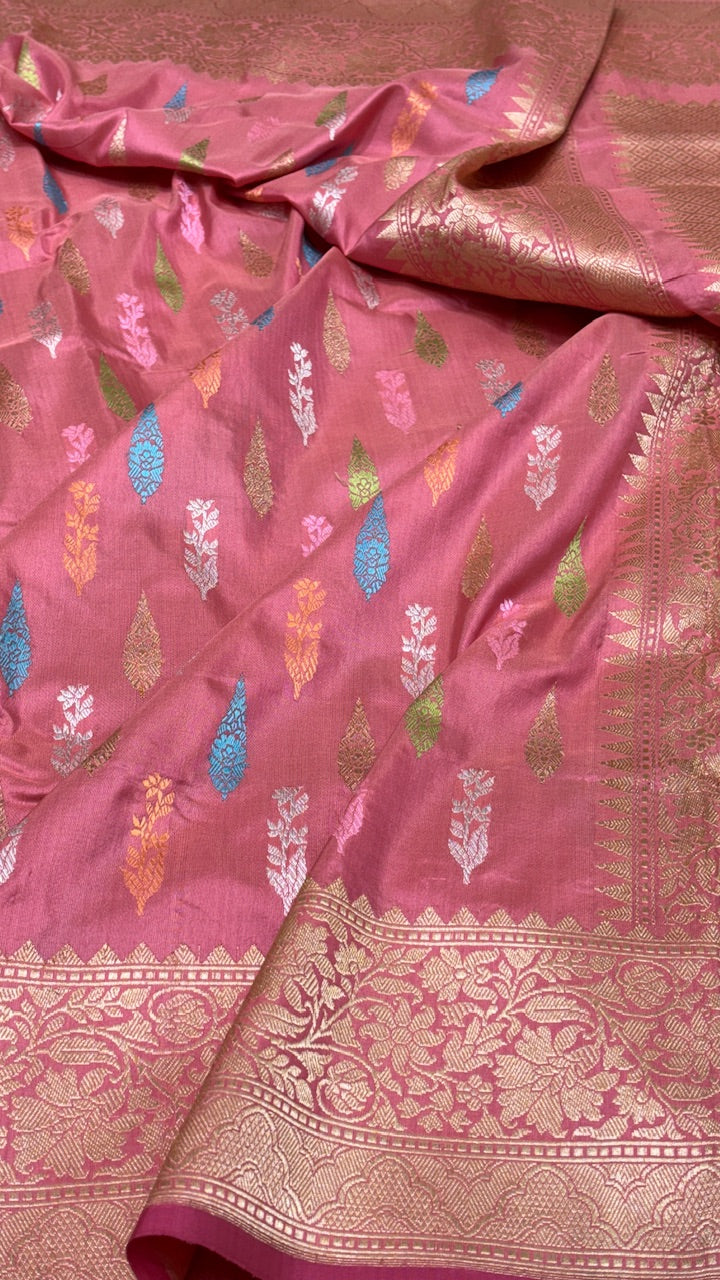 Dark Pink Pure Banarasi Katan Silk Saree