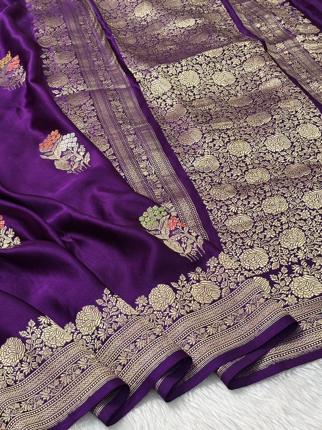 Purple Banarasi Satin-Mashru Silk Handwoven Saree