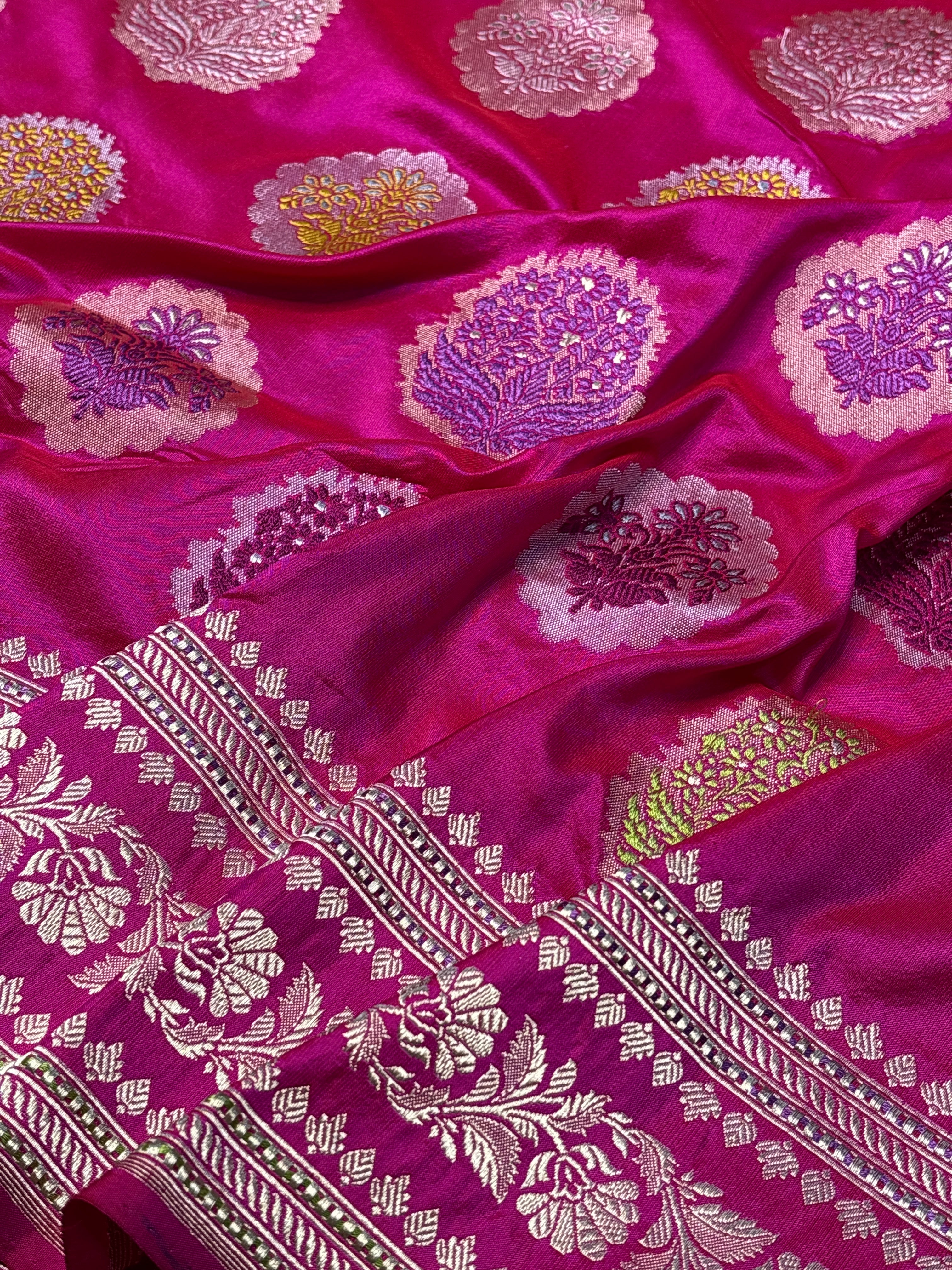 Rani Pink Pure Banarasi Katan Silk Handloom Saree