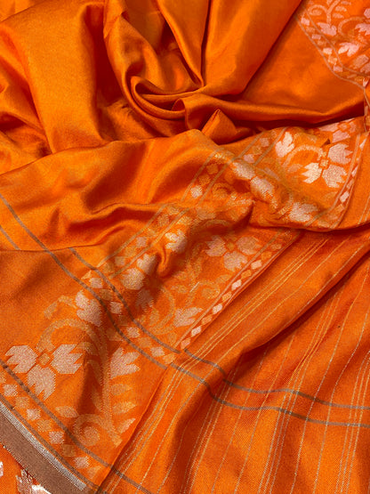 Orange Ektara Silk Jamdani Saree with Zari Weaves