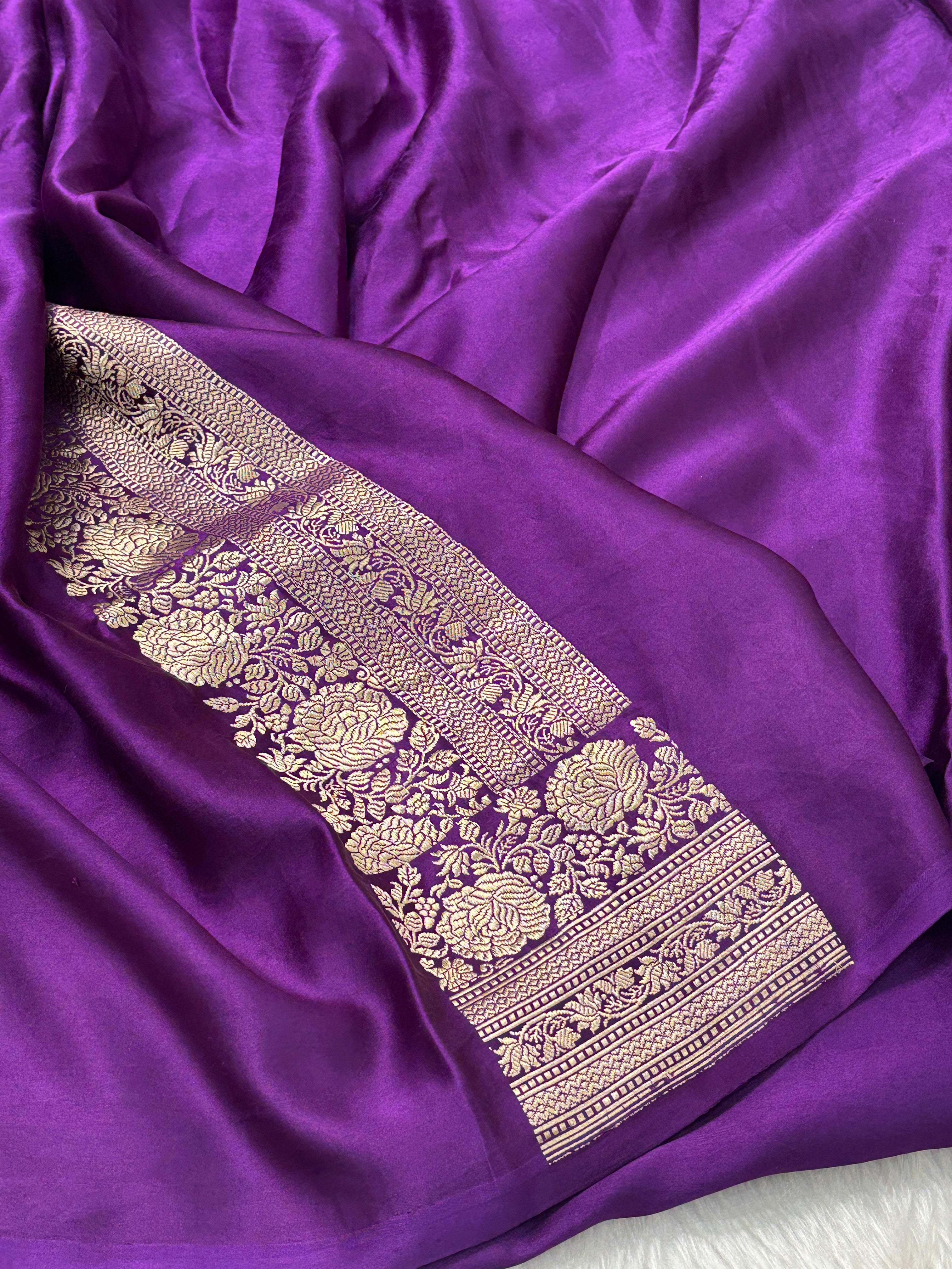 Purple Banarasi Satin-Mashru Silk Handwoven Saree