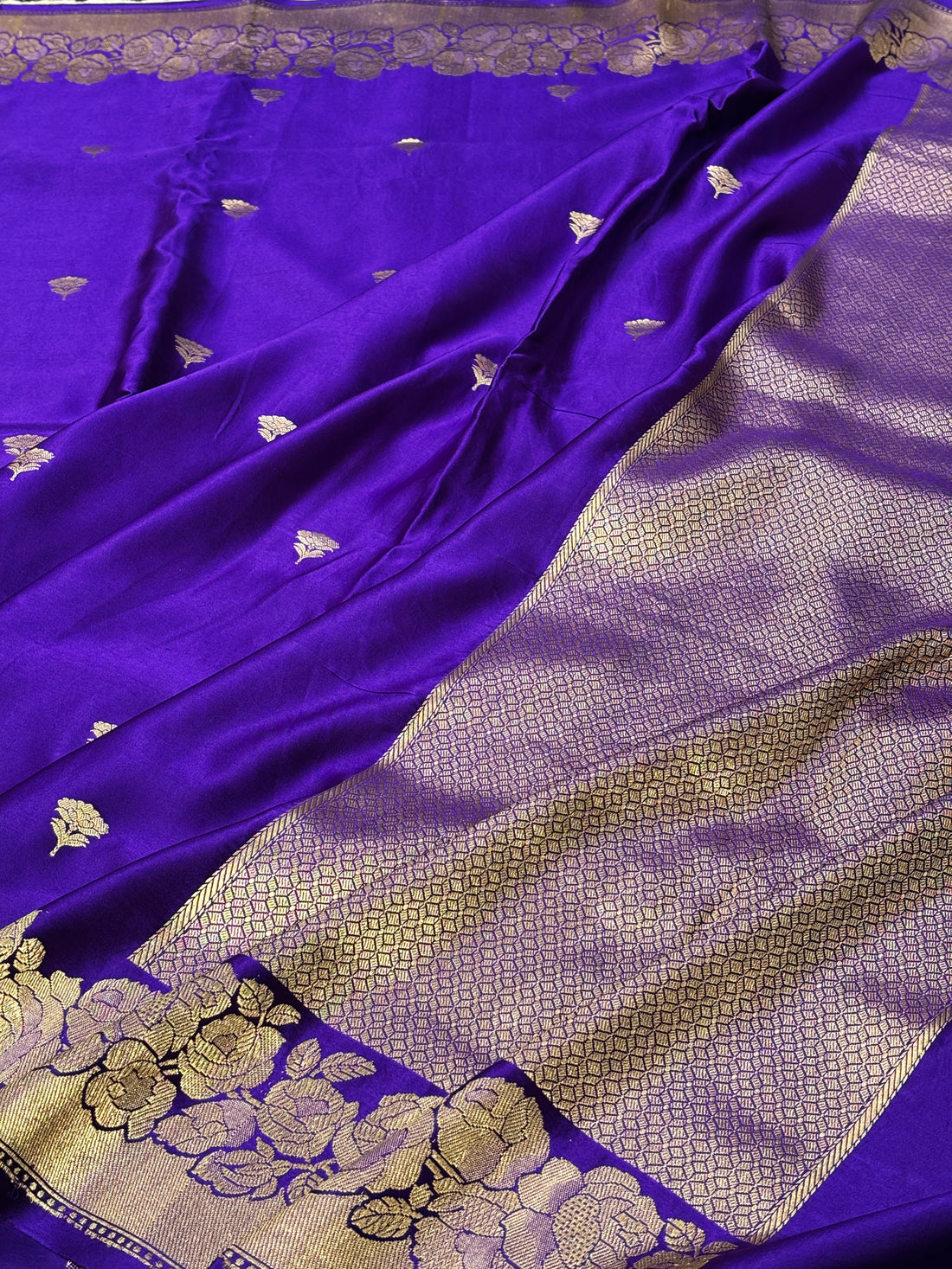 Purple Banarasi Satin-Mashru Silk Handwoven Saree