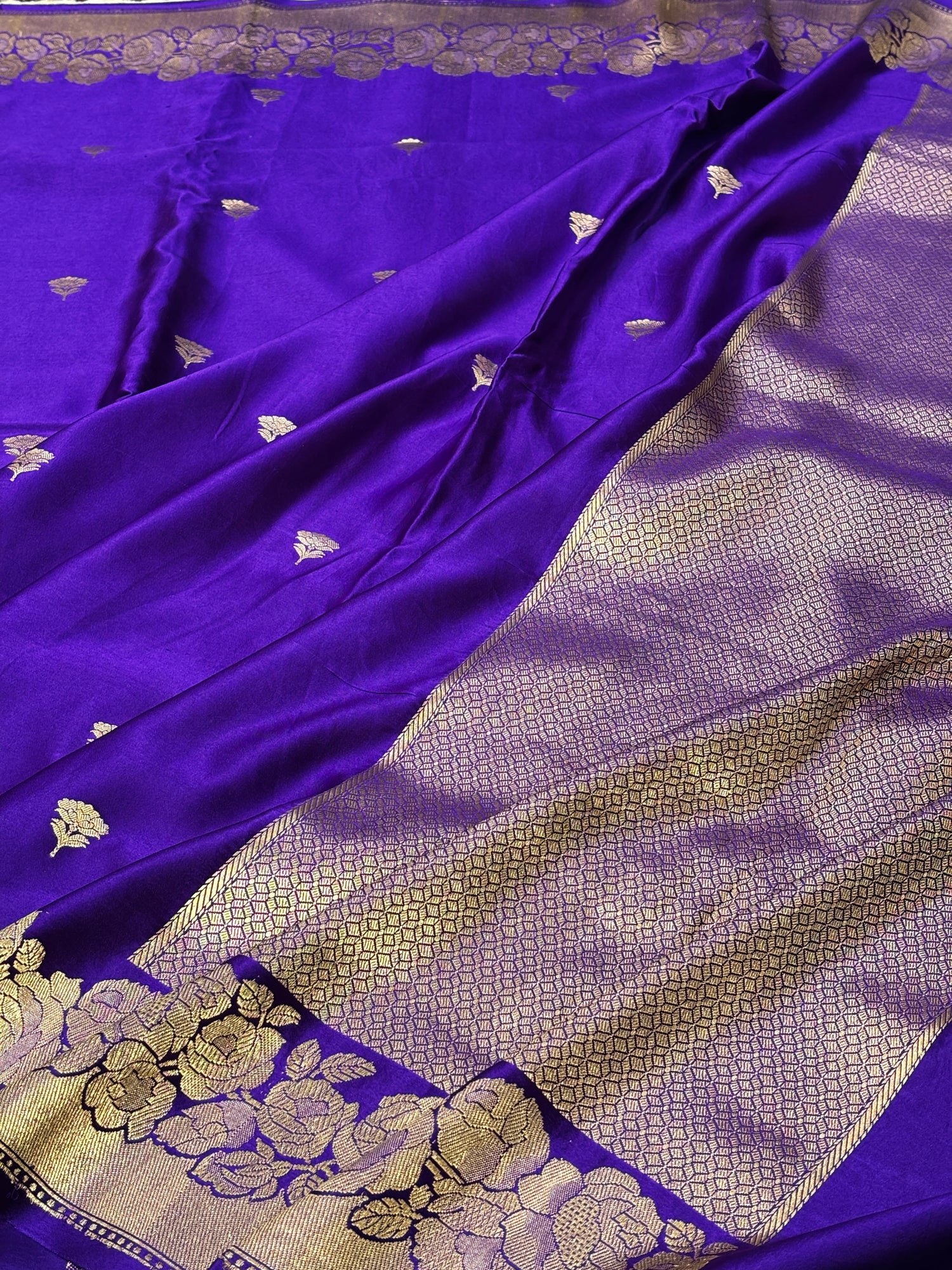 Purple Banarasi Satin-Mashru Silk Handwoven Saree