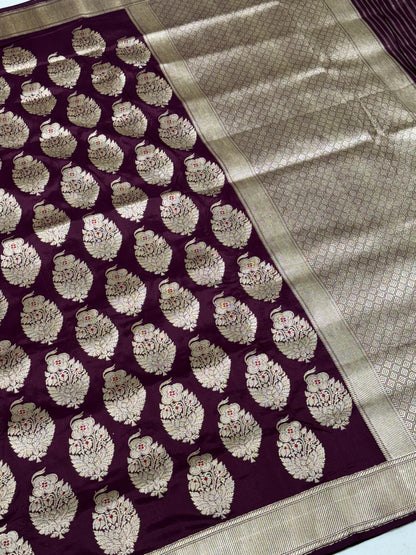 Rich Maroon Pure Banarasi Katan Silk Handwoven Saree