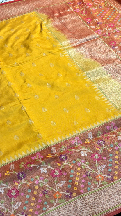 Yellow Pure Banarasi Ektara  Silk Handwoven Saree