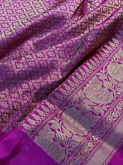 Rani Pink Rangkaat Banarasi Katan Silk Handwoven Saree