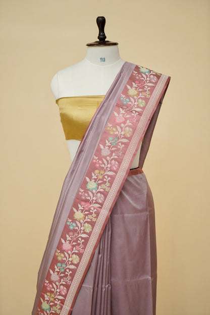 Handloom Banarasi Katan Silk Saree - Kadhiyal Satin Borders