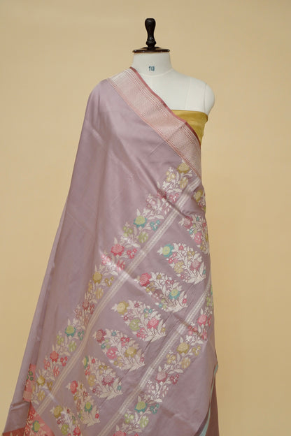 Handloom Banarasi Katan Silk Saree - Kadhiyal Satin Borders