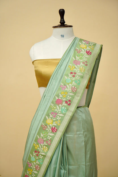 Handloom Banarasi Katan Silk Saree -Kadhiyal Satin Borders