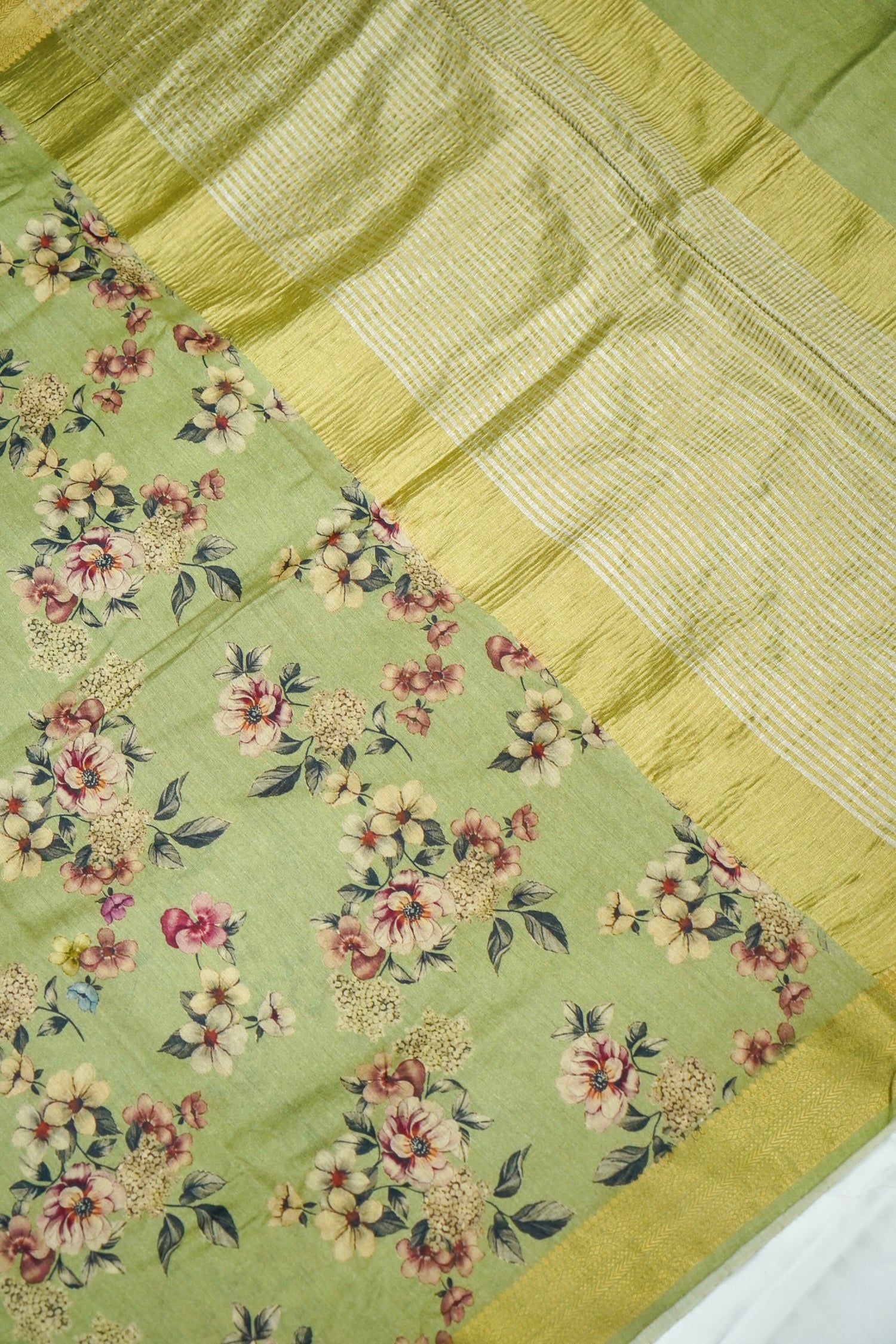 Pure Munga Silk Floral Print Saree with Zari Borders