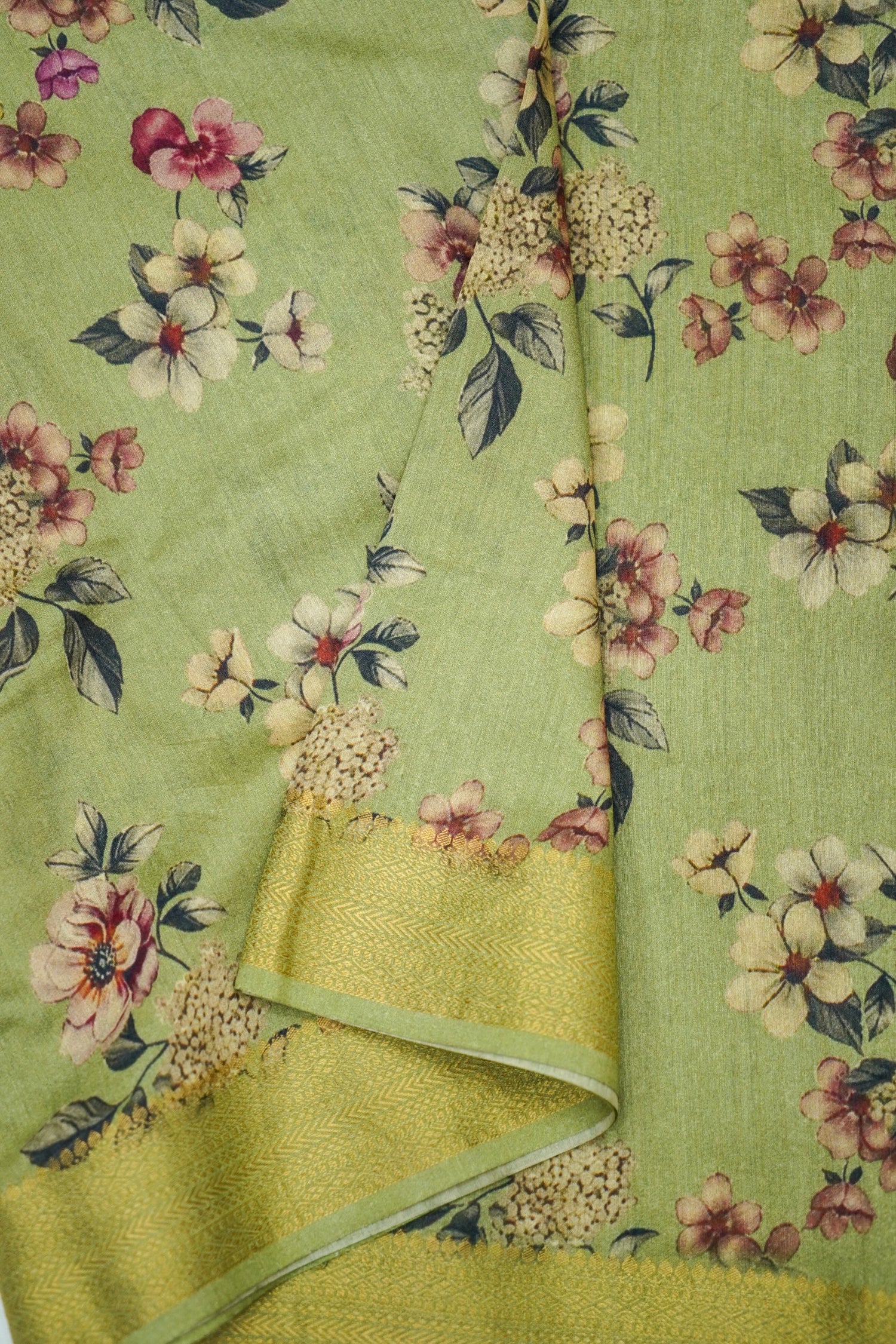 Pure Munga Silk Floral Print Saree with Zari Borders