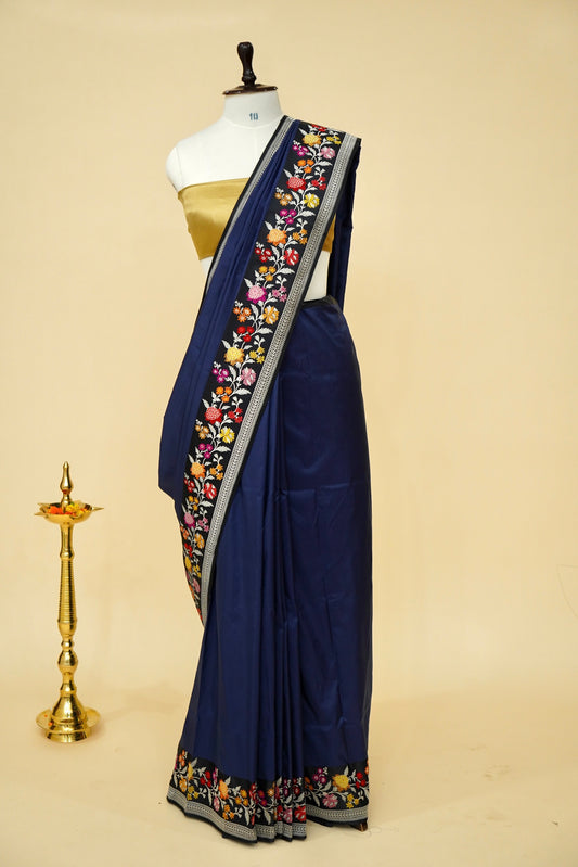 Handloom Banarasi Katan Silk Saree - Kadhiyal Satin Borders