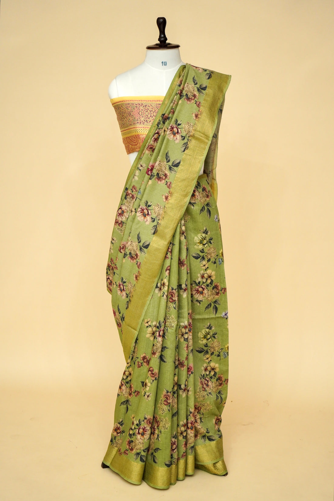 Pure Munga Silk Floral Print Saree with Zari Borders