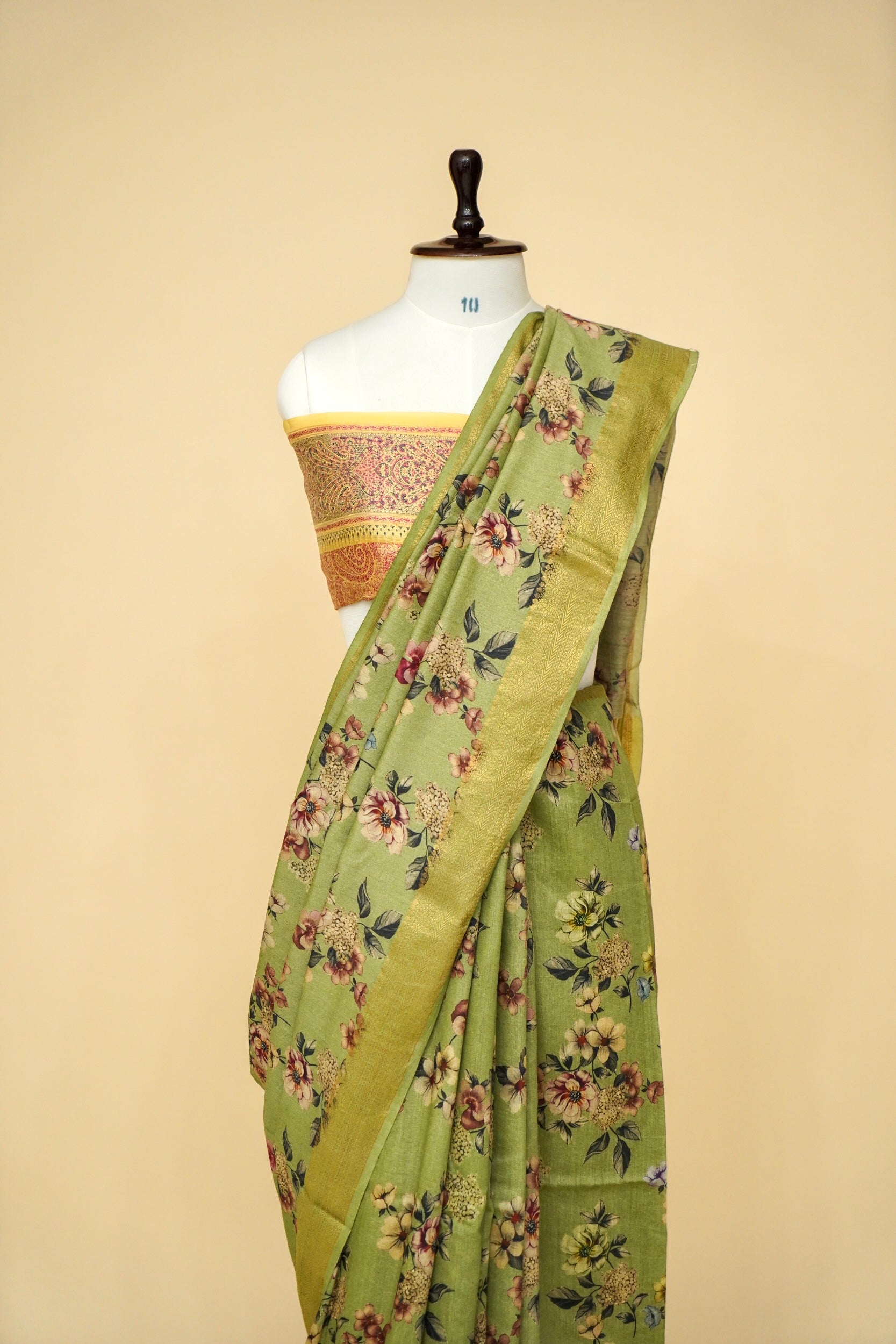 Pure Munga Silk Floral Print Saree with Zari Borders