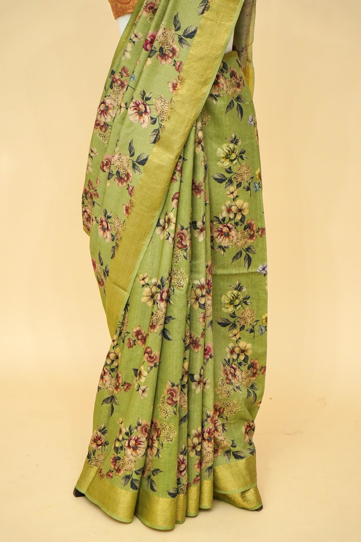 Pure Munga Silk Floral Print Saree with Zari Borders