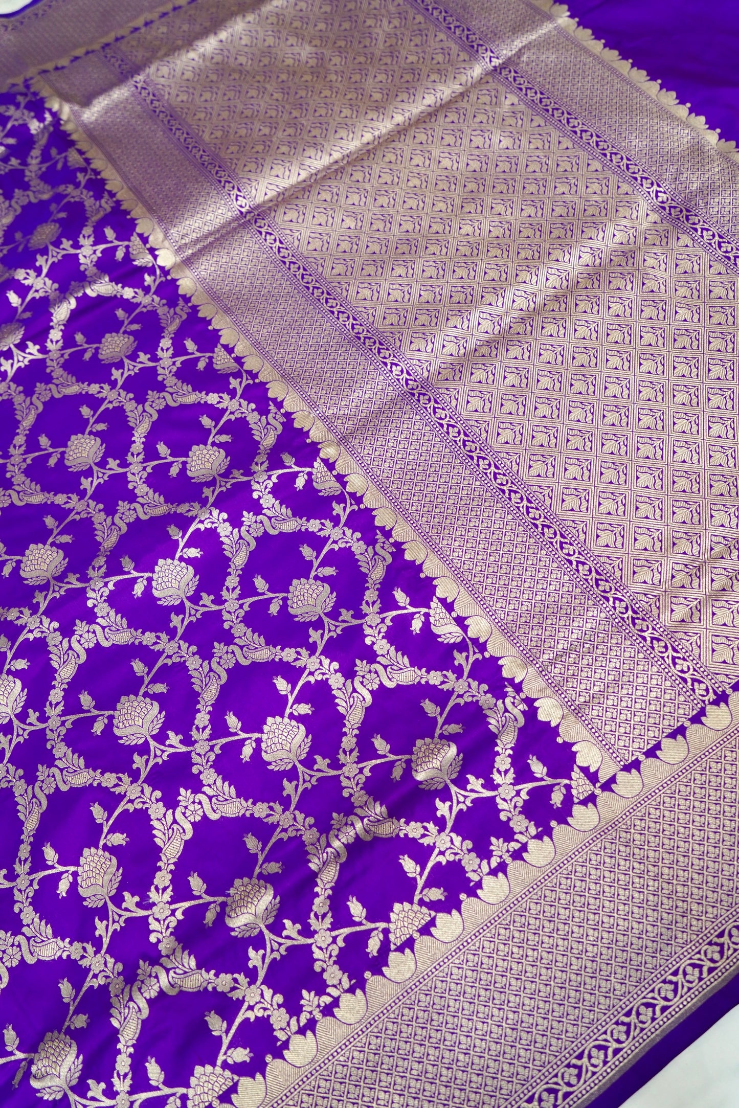 Pure Katan Silk Banarasi Saree with All Over Jaal  Weaving