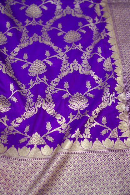 Pure Katan Silk Banarasi Saree with All Over Jaal  Weaving