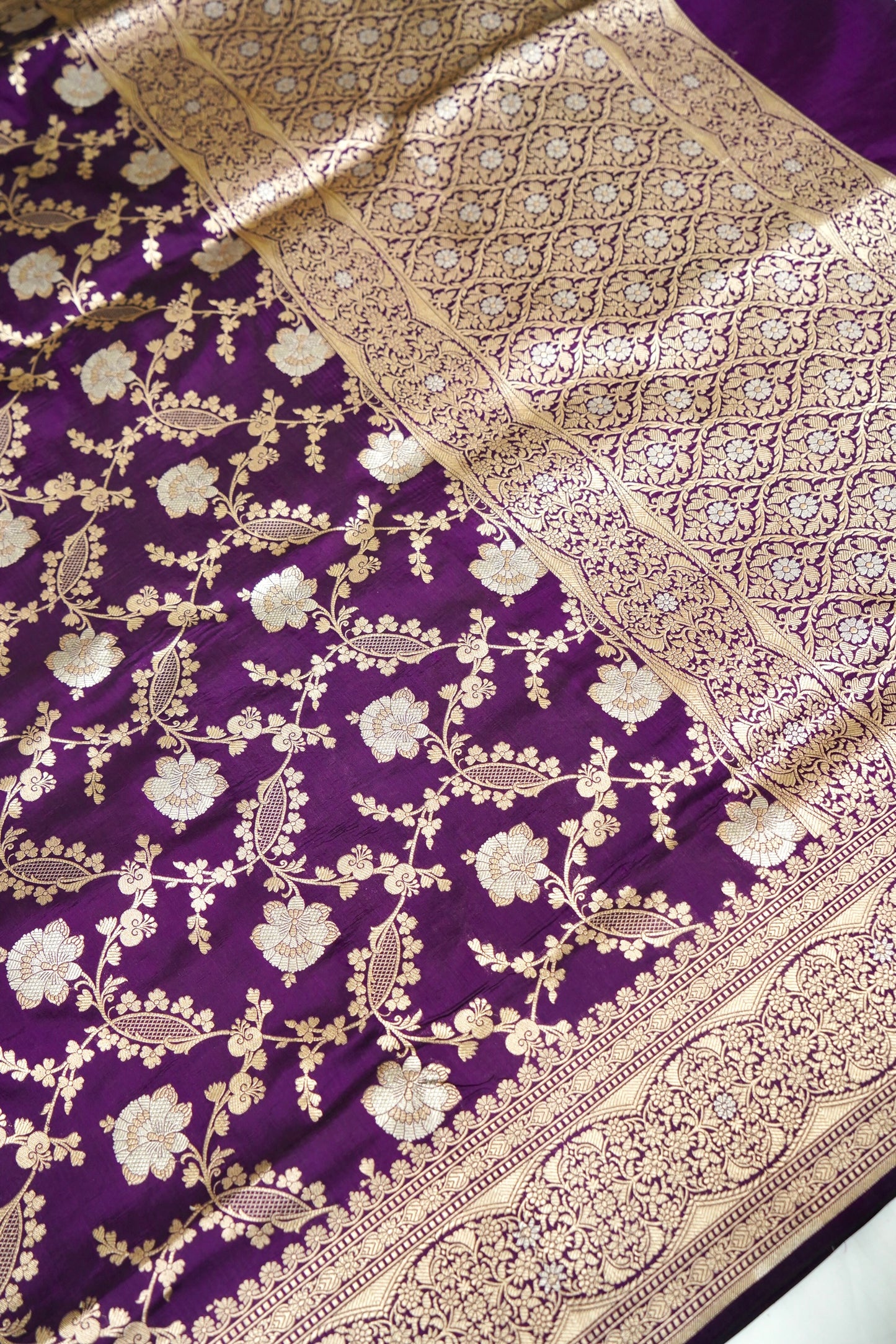 Pure Katan Silk Banarasi All Over Jaal Weaving Saree