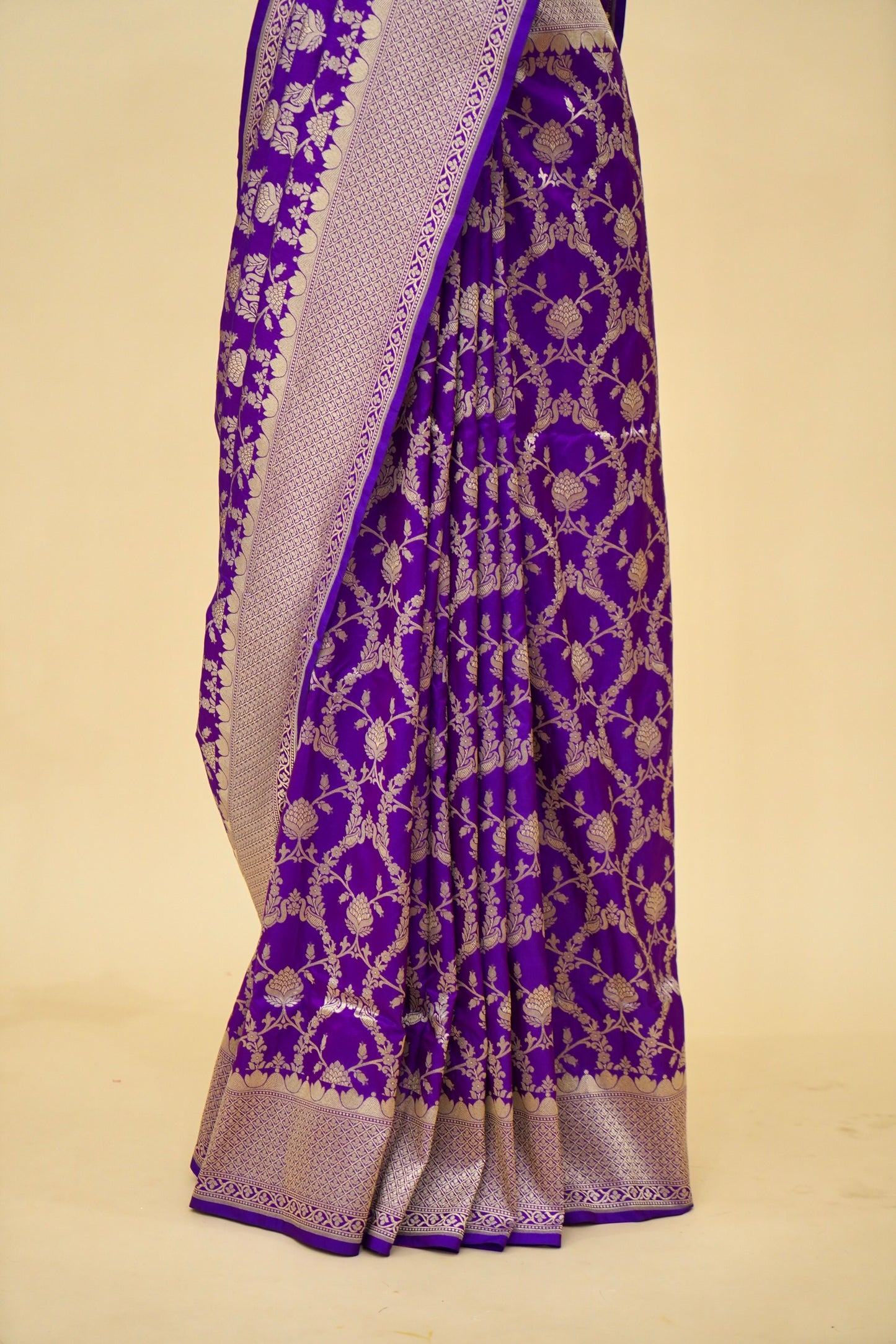 Pure Katan Silk Banarasi Saree with All Over Jaal  Weaving