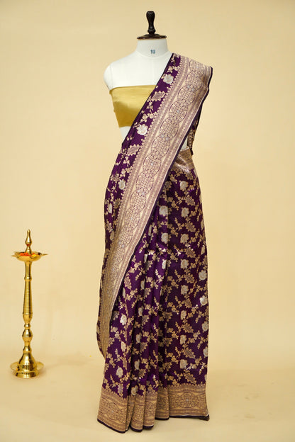 Pure Katan Purple Silk Saree with tilfi Meenakari - Sona Rupa