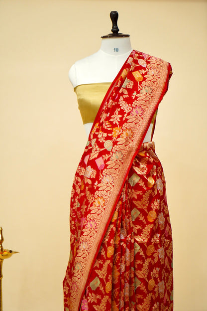 Handloom Jangla Banarasi Pure Katan Silk Saree