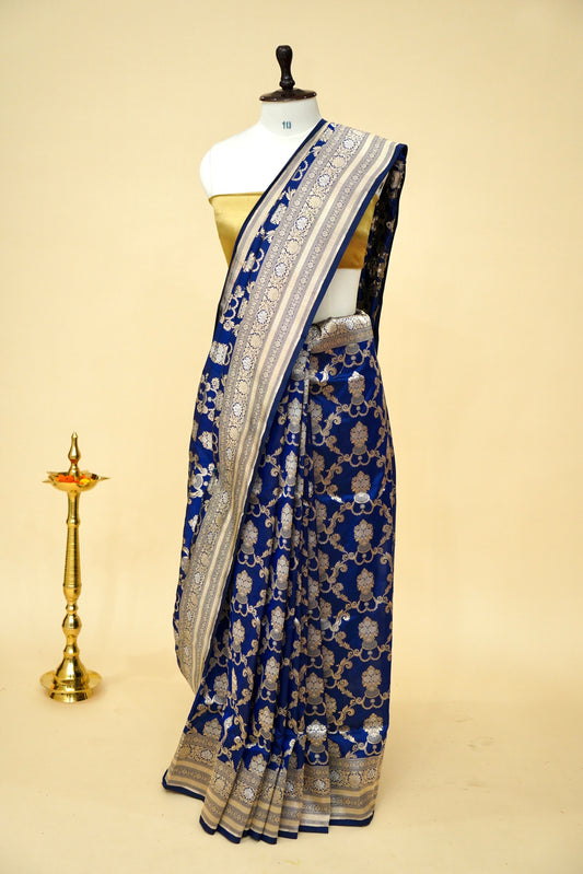 Blue Pure Katan Silk Saree with tilfi Meenakari - Sona Rupa