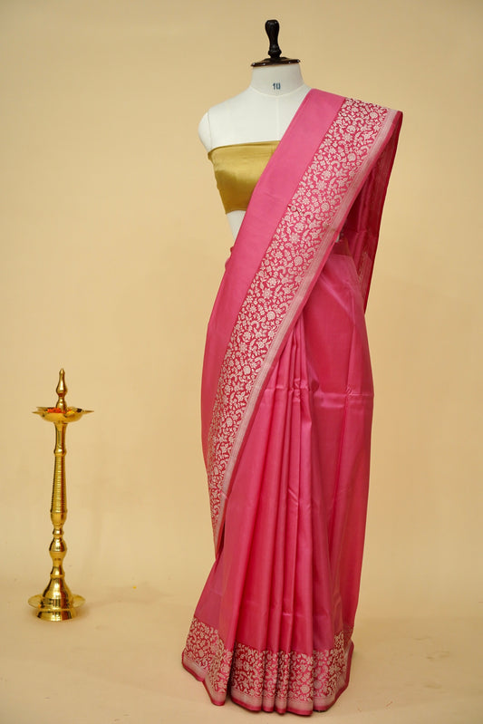 Handloom Banarasi Pure Katan Silk Saree with Kadhiyal Satin Border