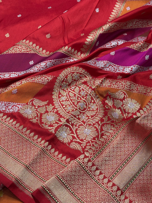 Red Pure Banarasi Rangkaat Silk Handloom Saree