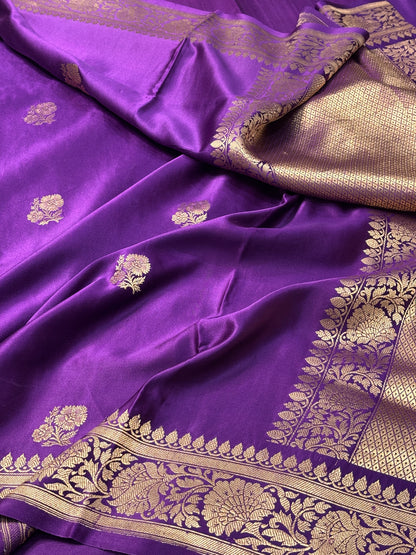 Cadbury purple Banarasi Satin-Mashru Silk Handwoven Saree