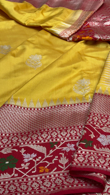 Yellow Pure Banarasi Ektara  Silk Handwoven Saree