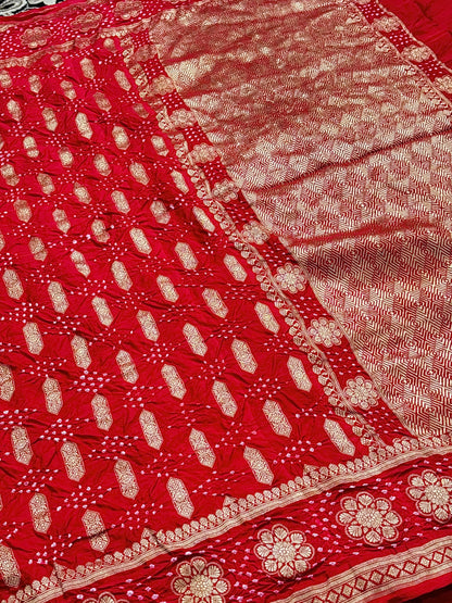 Red Banarasi Mashru Bandhan Silk Saree