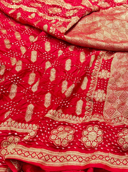 Red Banarasi Mashru Bandhan Silk Saree