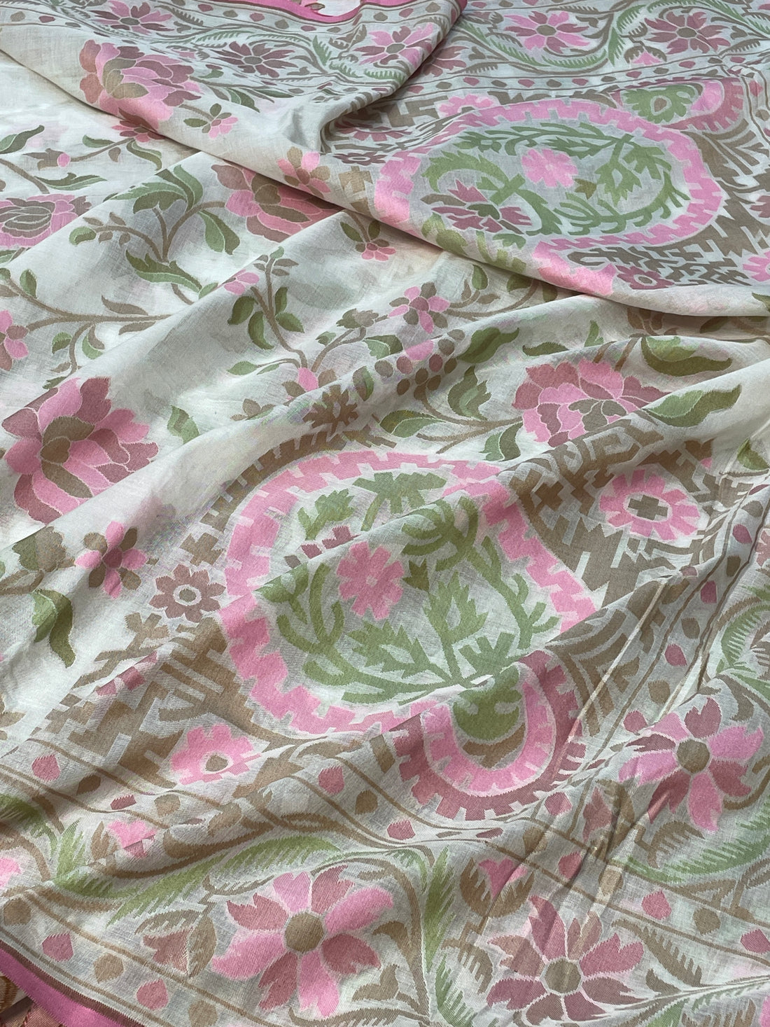 White Banarasi cotton Jamdani handloom Saree