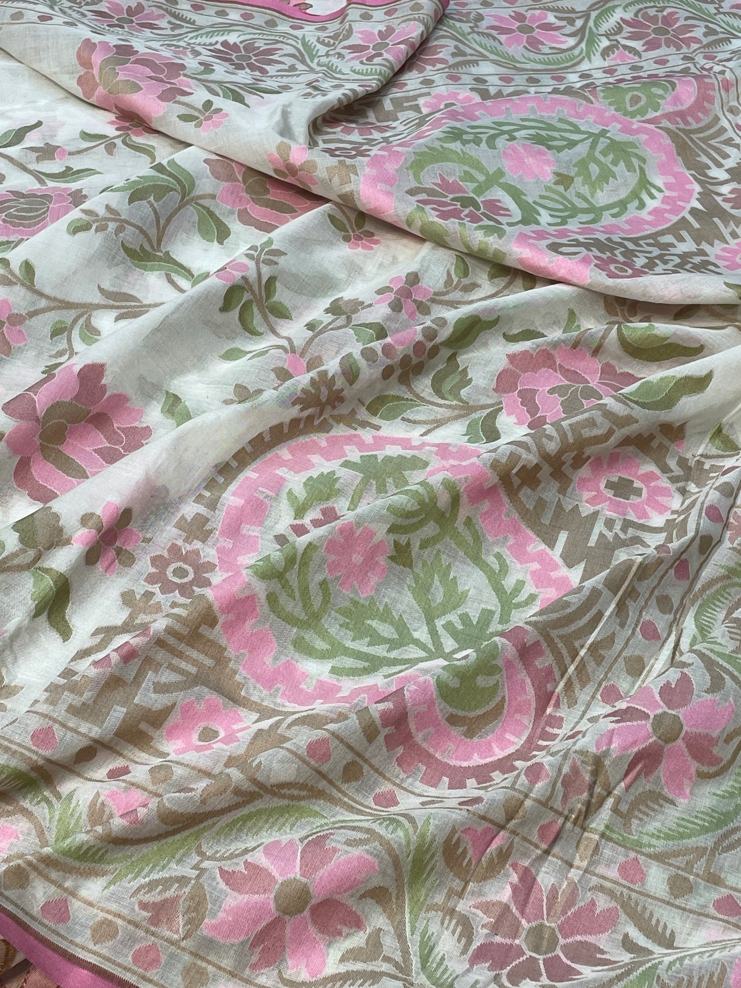 White Banarasi cotton Jamdani handloom Saree