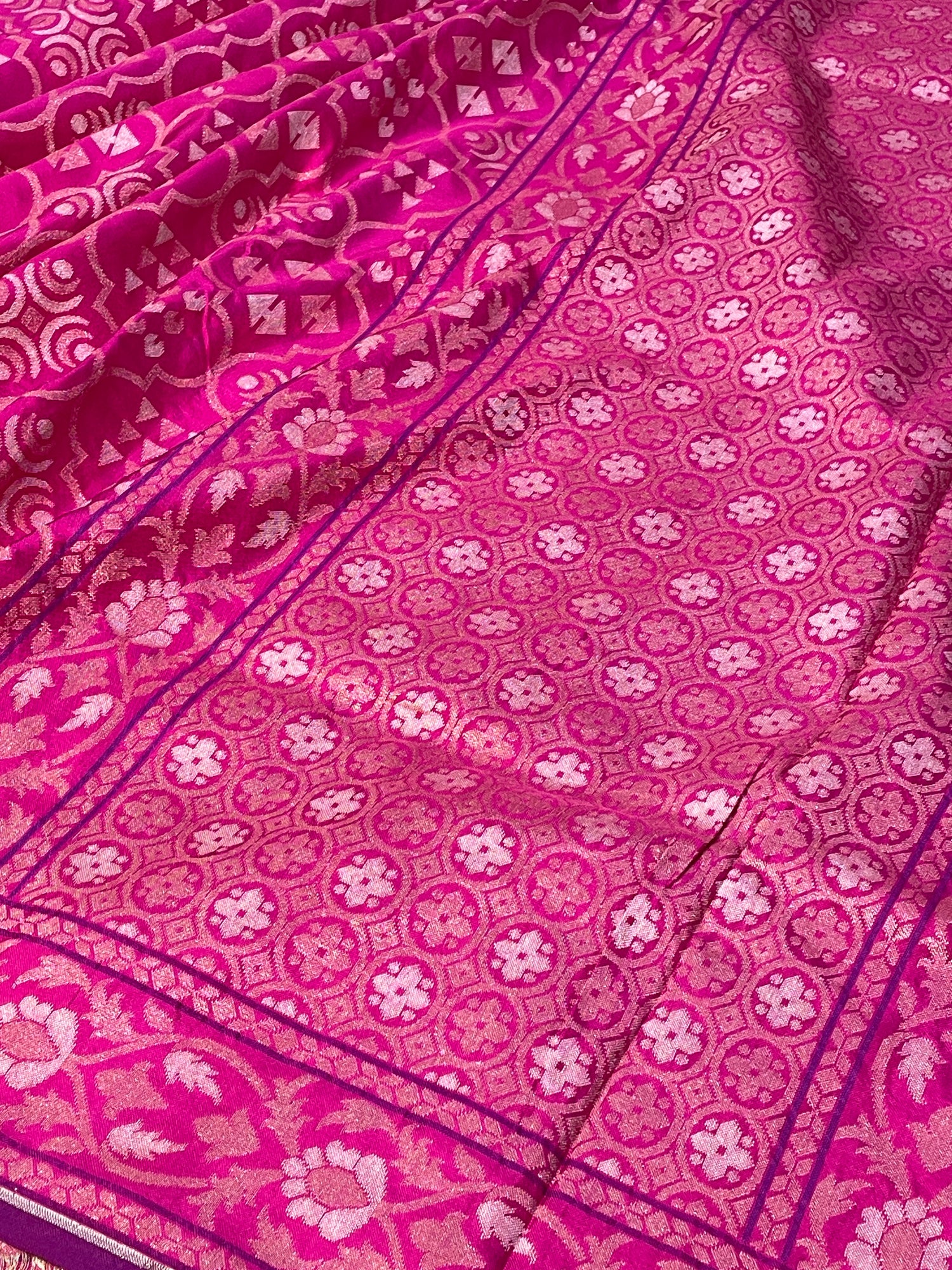 Pink Ektara Silk Jamdani Saree with Zari Weaves