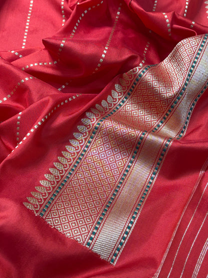 Red Pure Banarasi Rangkaat Silk Handloom Saree