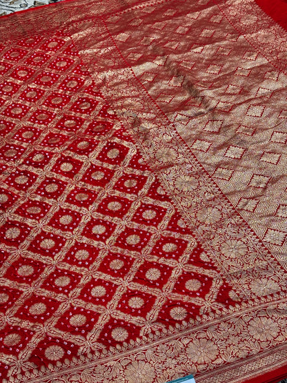 Red Banarasi Mashru Bandhan Silk Saree