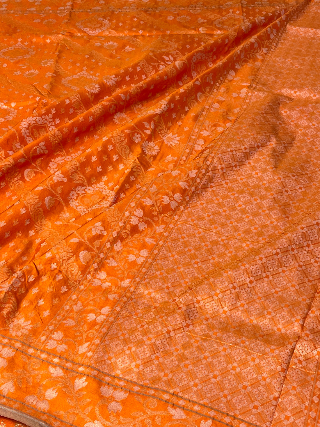 Orange Ektara Silk Jamdani Saree with Zari Weaves