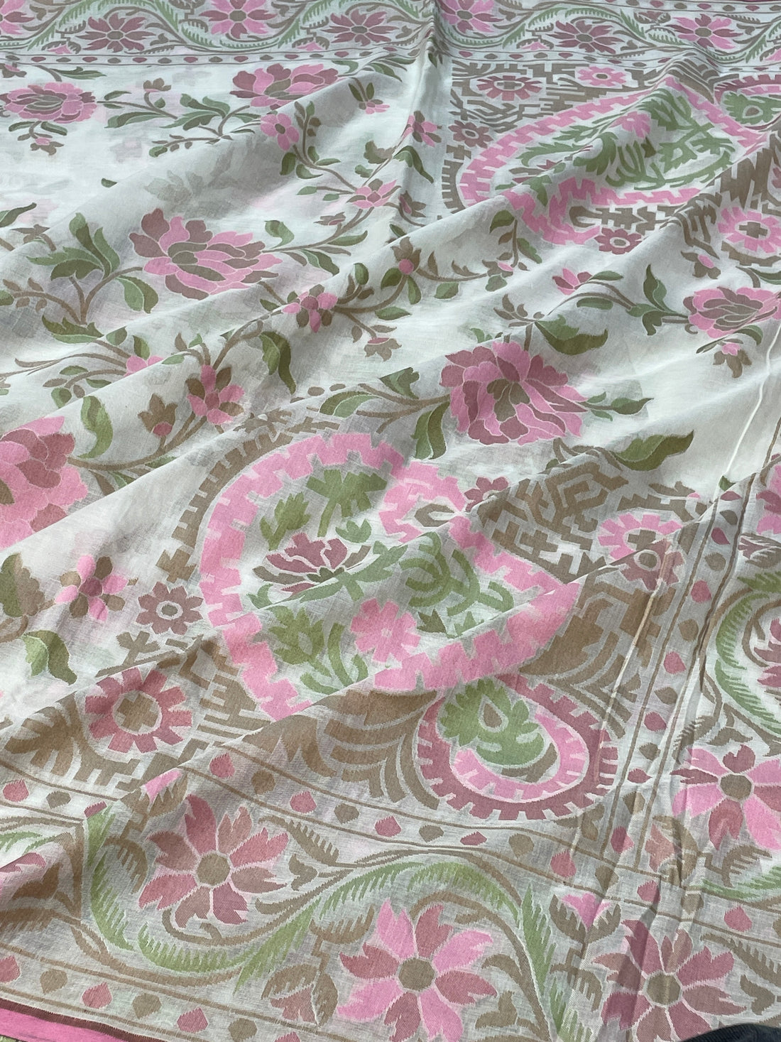 White Banarasi cotton Jamdani handloom Saree