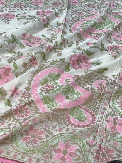 White Banarasi cotton Jamdani handloom Saree