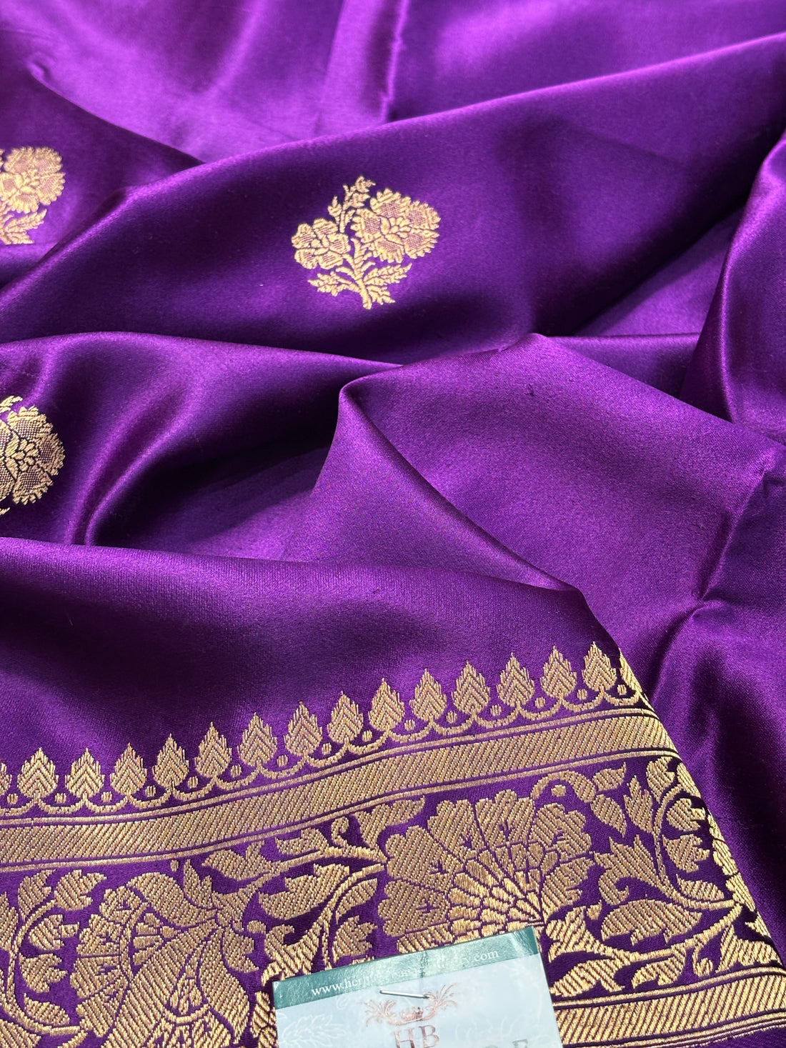 Cadbury purple Banarasi Satin-Mashru Silk Handwoven Saree
